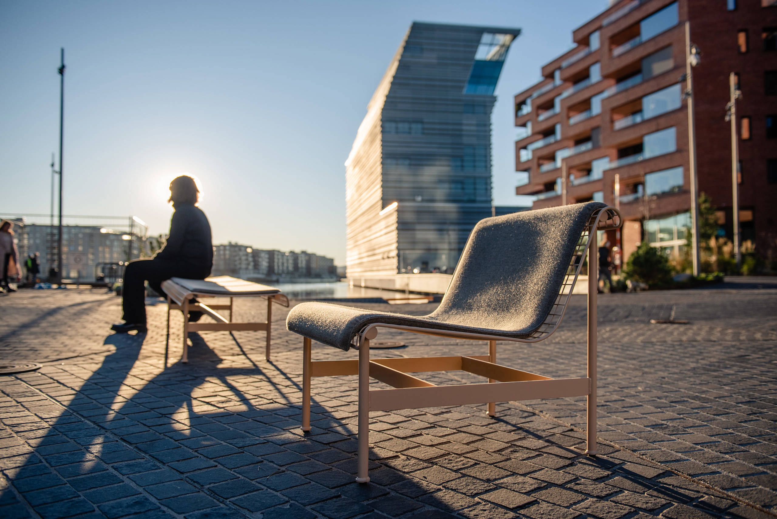 Outdoor chairs in patio area near Oslo's Munch museum