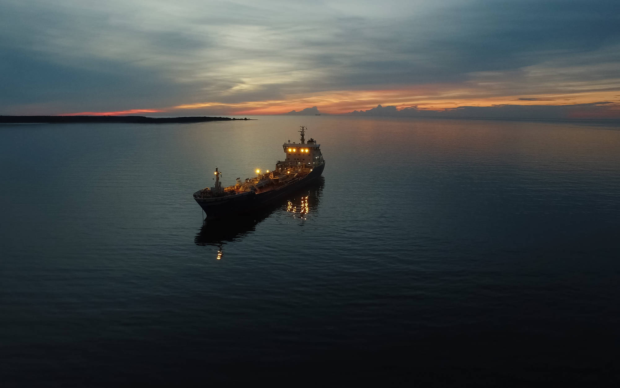 Vessel on the sea in night